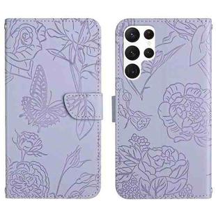 For Samsung Galaxy S25 Ultra 5G Skin Feel Butterfly Embossed Flip Leather Phone Case(Purple)