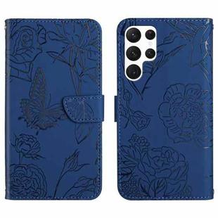 For Samsung Galaxy S25 Ultra 5G Skin Feel Butterfly Embossed Flip Leather Phone Case(Blue)