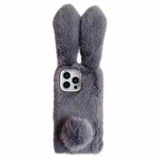 For iPhone 16 Pro Solid Color Plush Rabbit TPU Phone Case(Grey)