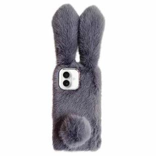 For iPhone 16 Plus Solid Color Plush Rabbit TPU Phone Case(Grey)