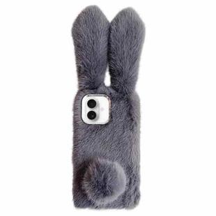 For iPhone 16 Solid Color Plush Rabbit TPU Phone Case(Grey)