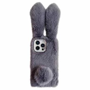 For iPhone 15 Pro Max Solid Color Plush Rabbit TPU Phone Case(Grey)