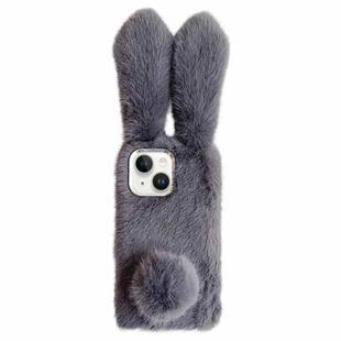 For iPhone 15 Solid Color Plush Rabbit TPU Phone Case(Grey)