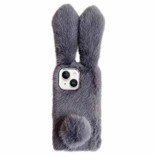 For iPhone 14 Plus Solid Color Plush Rabbit TPU Phone Case(Grey)