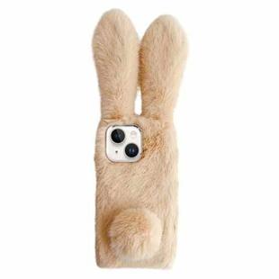 For iPhone 14 Solid Color Plush Rabbit TPU Phone Case(Beige)