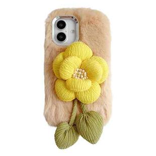 For iPhone 16 Plus Cloth Flower Plush TPU Phone Case(Beige)