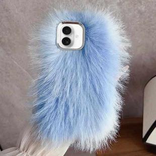 For iPhone 16 Plus Wool Long Plush TPU Phone Case(Blue)