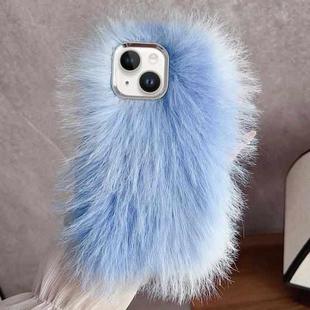 For iPhone 15 Plus Wool Long Plush TPU Phone Case(Blue)