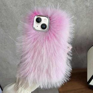 For iPhone 14 Plus Wool Long Plush TPU Phone Case(Pink)