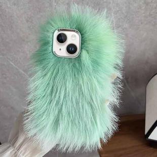 For iPhone 14 Wool Long Plush TPU Phone Case(Green)