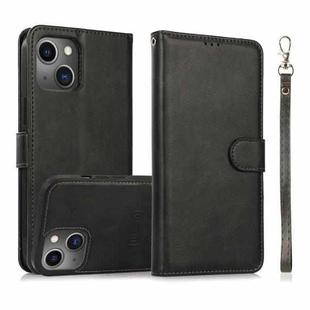 For iPhone 14 Calf Texture 2 in 1 Detachable Magnetic Back Cover Leather Case(Black)