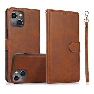 For iPhone 14 Calf Texture 2 in 1 Detachable Magnetic Back Cover Leather Case(Brown)