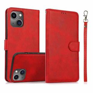 For iPhone 14 Calf Texture 2 in 1 Detachable Magnetic Back Cover Leather Case(Red)