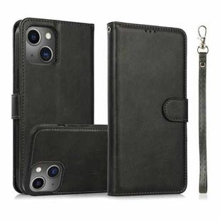 For iPhone 14 Plus Calf Texture 2 in 1 Detachable Magnetic Back Cover Leather Case(Black)