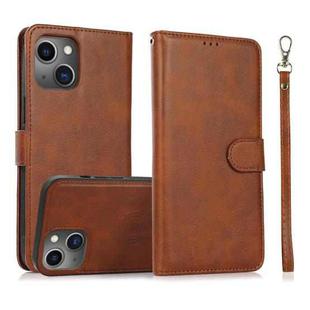 For iPhone 14 Plus Calf Texture 2 in 1 Detachable Magnetic Back Cover Leather Case(Brown)