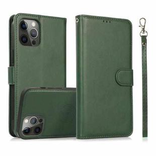 For iPhone 14 Pro Calf Texture 2 in 1 Detachable Magnetic Back Cover Leather Case(Green)