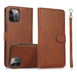 For iPhone 14 Pro Max Calf Texture 2 in 1 Detachable Magnetic Back Cover Leather Case(Brown)