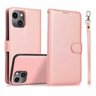 For iPhone 15 Calf Texture 2 in 1 Detachable Magnetic Back Cover Leather Case(Rose Gold)