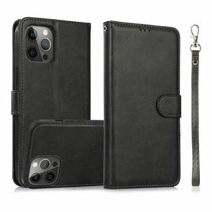 For iPhone 15 Pro Calf Texture 2 in 1 Detachable Magnetic Back Cover Leather Case(Black)