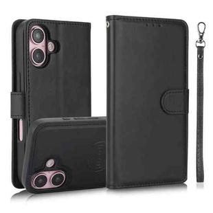 For iPhone 16 Calf Texture 2 in 1 Detachable Magnetic Back Cover Leather Case(Black)