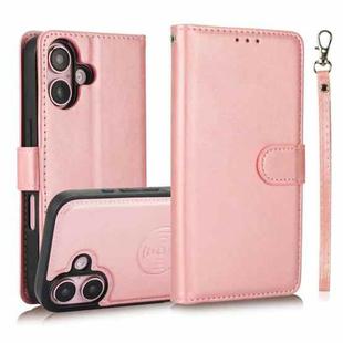 For iPhone 16 Calf Texture 2 in 1 Detachable Magnetic Back Cover Leather Case(Rose Gold)