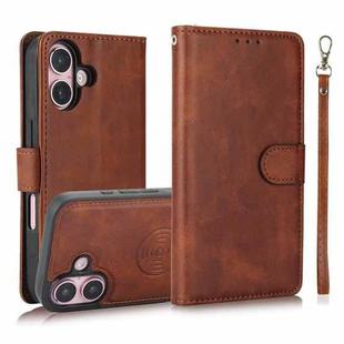 For iPhone 16 Plus Calf Texture 2 in 1 Detachable Magnetic Back Cover Leather Case(Brown)