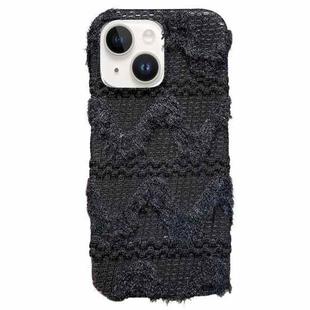 For iPhone 15 Plus W-texture Plush TPU Phone Case(Black)