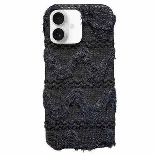 For iPhone 16 W-texture Plush TPU Phone Case(Black)