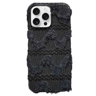 For iPhone 16 Pro Max W-texture Plush TPU Phone Case(Black)