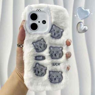 For iPhone 16 Plus Plush Cute Cat Full Coverage Silicone Phone Case(White)