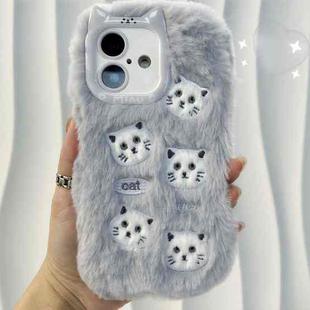 For iPhone 16 Plus Plush Cute Cat Full Coverage Silicone Phone Case(Grey)