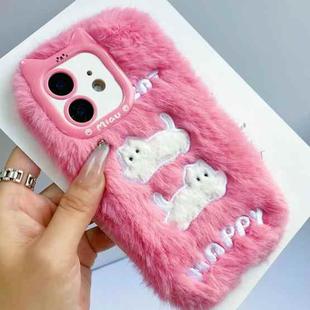 For iPhone 12 Plush Cute Cat Full Coverage Silicone Phone Case(Pink)