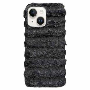 For iPhone 13 Horizontal Striped Plush TPU Phone Case(Black)