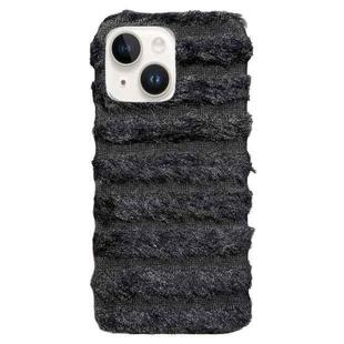 For iPhone 14 Horizontal Striped Plush TPU Phone Case(Black)