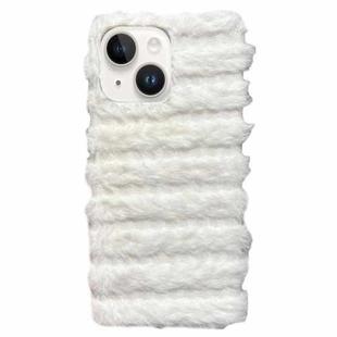 For iPhone 14 Horizontal Striped Plush TPU Phone Case(White)