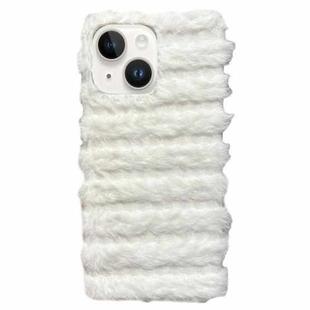 For iPhone 15 Horizontal Striped Plush TPU Phone Case(White)