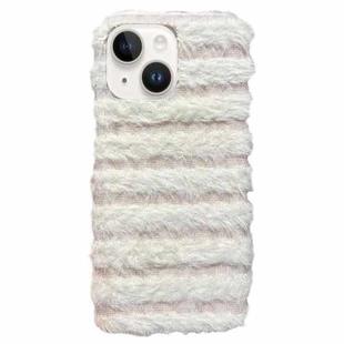 For iPhone 15 Plus Horizontal Striped Plush TPU Phone Case(Pink White)