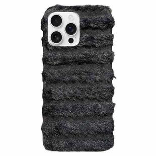 For iPhone 15 Pro Max Horizontal Striped Plush TPU Phone Case(Black)