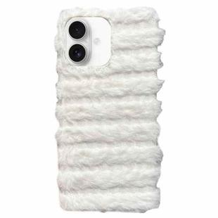 For iPhone 16 Horizontal Striped Plush TPU Phone Case(White)