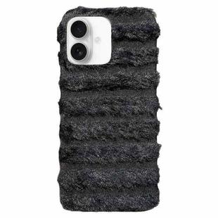 For iPhone 16 Plus Horizontal Striped Plush TPU Phone Case(Black)