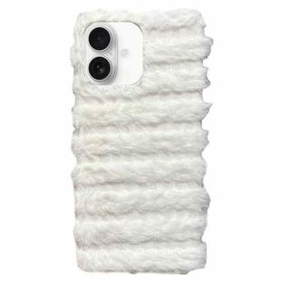 For iPhone 16 Plus Horizontal Striped Plush TPU Phone Case(White)