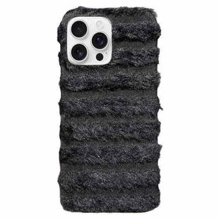 For iPhone 16 Pro Horizontal Striped Plush TPU Phone Case(Black)