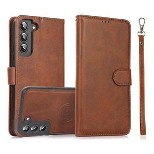 For Samsung Galaxy S22+ 5G Calf Texture 2 in 1 Detachable Magnetic Back Cover Leather Case(Brown)