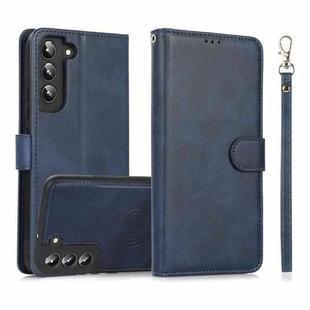 For Samsung Galaxy S22+ 5G Calf Texture 2 in 1 Detachable Magnetic Back Cover Leather Case(Blue)