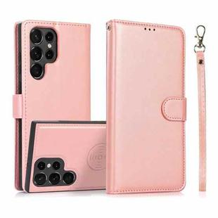 For Samsung Galaxy S22 Ultra 5G Calf Texture 2 in 1 Detachable Magnetic Back Cover Leather Case(Rose Gold)