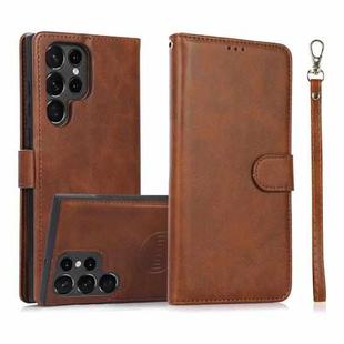 For Samsung Galaxy S23 Ultra 5G Calf Texture 2 in 1 Detachable Magnetic Back Cover Leather Case(Brown)