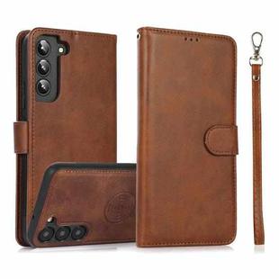 For Samsung Galaxy S23+ 5G Calf Texture 2 in 1 Detachable Magnetic Back Cover Leather Case(Brown)