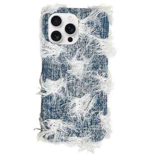 For iPhone 16 Pro Max Camellia Denim Plush TPU Phone Case(Blue)