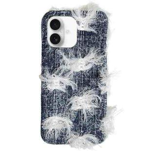 For iPhone 16 Plus Camellia Denim Plush TPU Phone Case(Dark Blue)