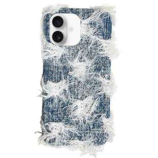 For iPhone 16 Camellia Denim Plush TPU Phone Case(Blue)